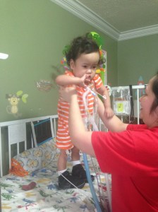 Isaac with his new shoes! With bedhead too!!!